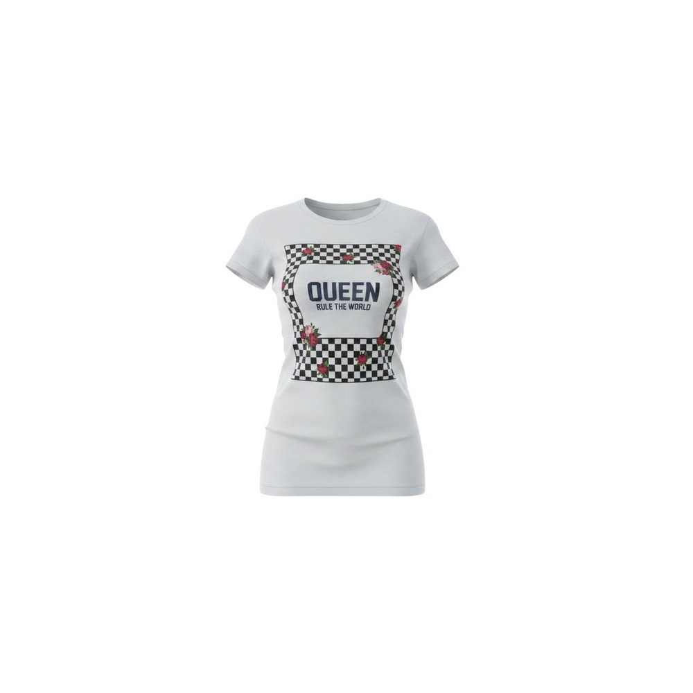 Rue 21 Graphic Tee Womens M White NWT Queen Rule The World Floral Checkered